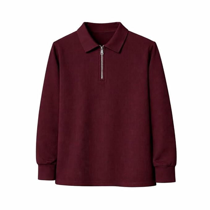 pullexter's Men’s Premium Ribbed Half-Zip Polo T-Shirt | Long Sleeve Soft Stretch Fabric