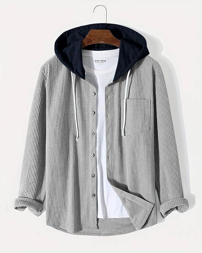 pullexter's Men's Solid Regular Fit Shirts| Shirt with Hood | Casual Wear for Men | Full Sleeve Shirt |