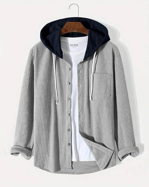 pullexter's Men's Solid Regular Fit Shirts| Shirt with Hood | Casual Wear for Men | Full Sleeve Shirt |