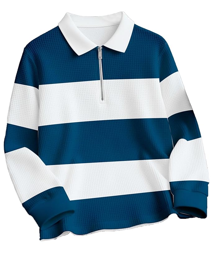 pullexter's Mens Stylish Half Zip Tshirt, Texture Striped Casual T-Shirt for Men
