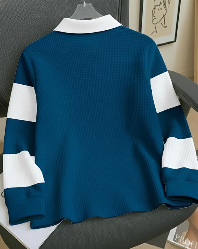 pullexter's Mens Stylish Half Zip Tshirt, Texture Striped Casual T-Shirt for Men