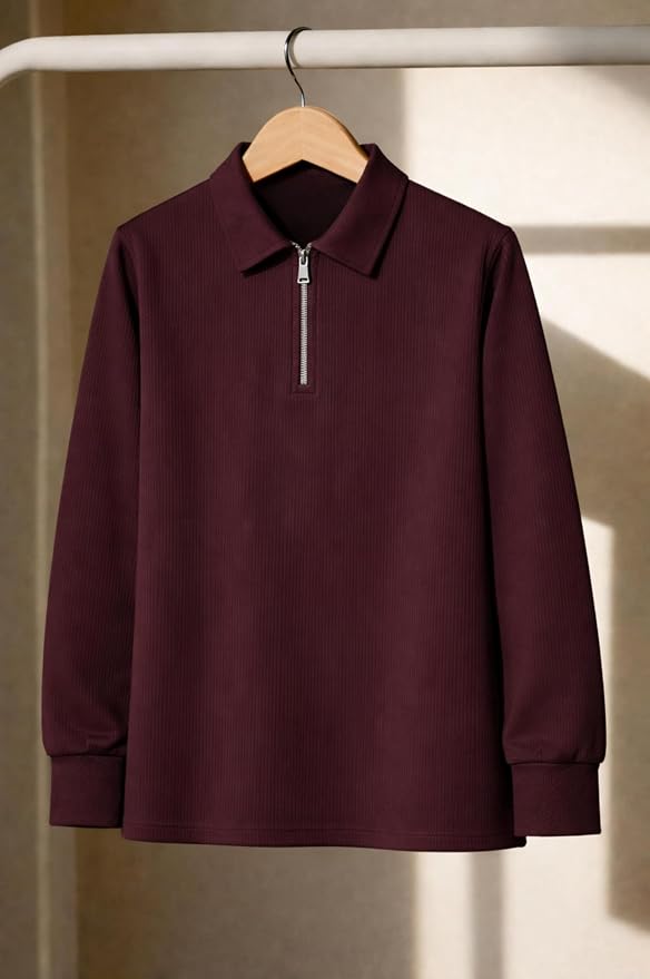 pullexter's Men’s Premium Ribbed Half-Zip Polo T-Shirt | Long Sleeve Soft Stretch Fabric