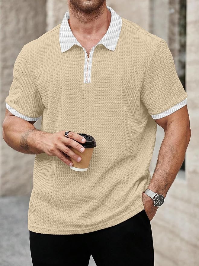 pullexter's Men's Waffle Knit Polo T-Shirt